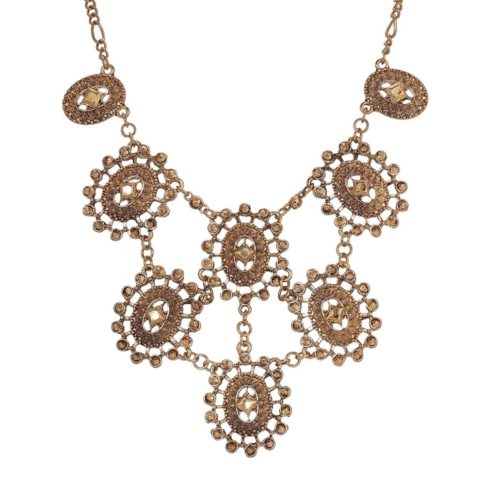 2028 Jewelry Textured Statement Bib Necklace 15 + 3 Extender